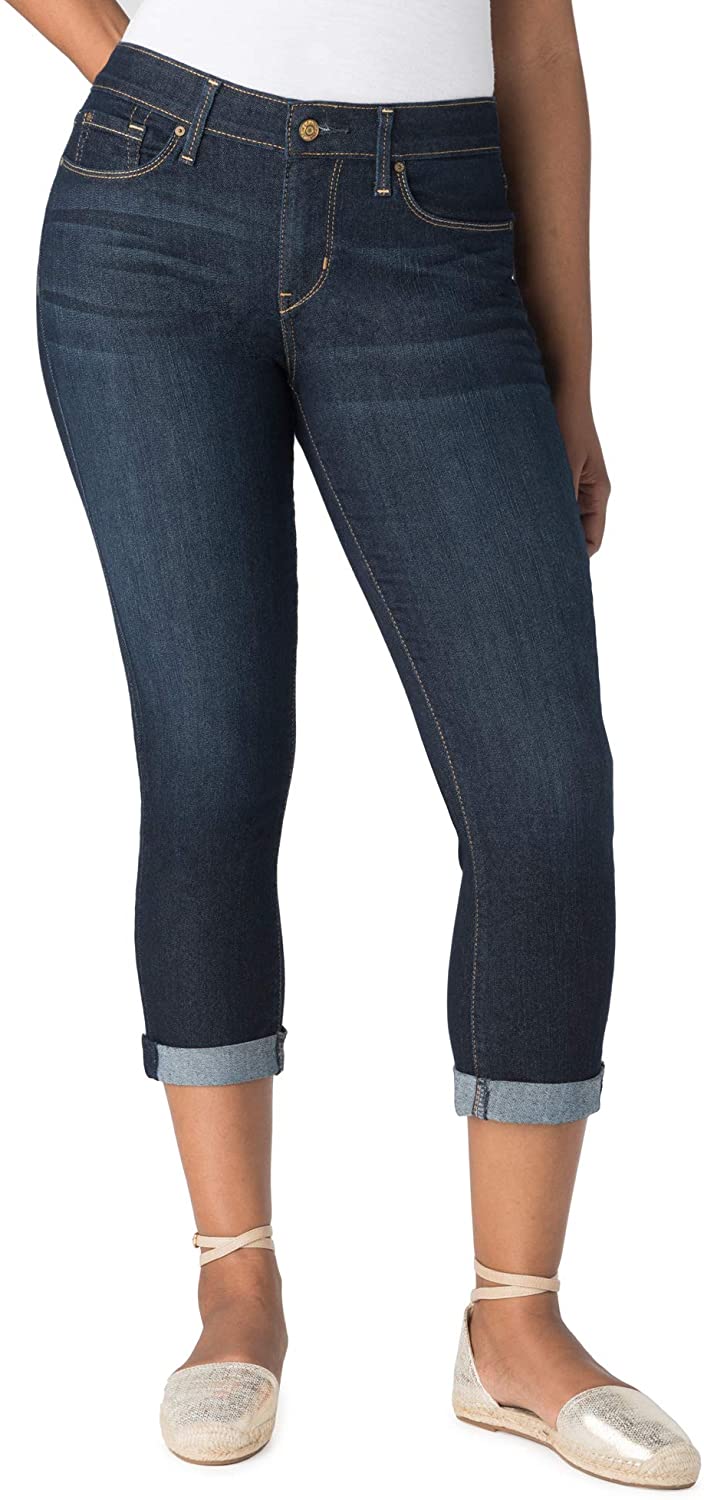 Price:$34.00 Signature by Levi Strauss & Co. Women's Premium Modern Mid-Rise Skinny Leg Capri Pants (Dark Rinse Wash) (2 (W26)) at Amazon Women’s Clothing store