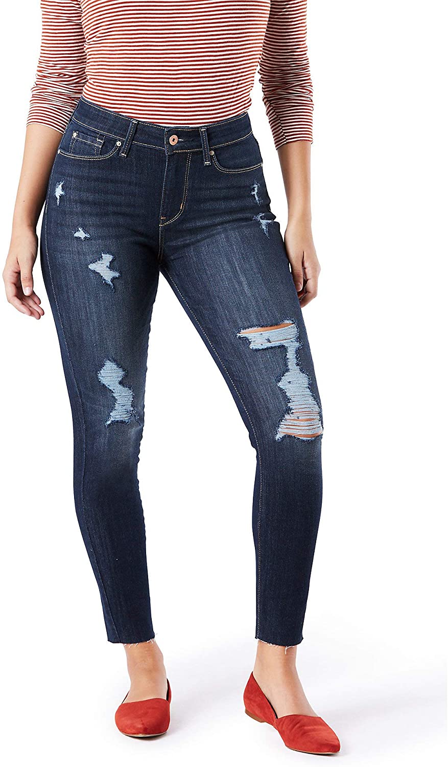 Price:$37.41 Signature by Levi Strauss & Co. Women's High Rise Ankle Skinny Cut Off Jeans at Amazon Women's Jeans store