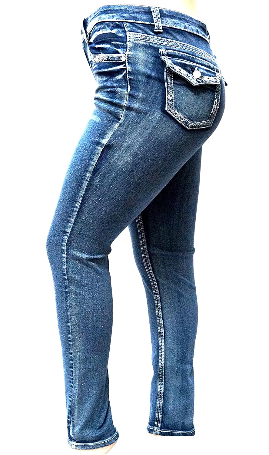 Price:$8.99 Jack David Women's Plus Size Blue/Black Curvy Stretch Flap Pocket Skinny/Bootcut Denim Jeans Pants at Amazon Women's Jeans store