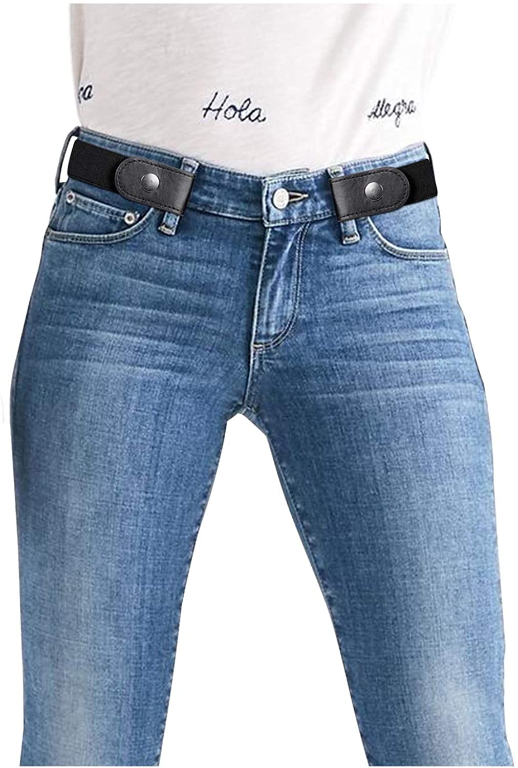 Price:$9.99 Women/Men Buckle-Free Elastic Belt for Jeans, Ladies Invisible Belt Fits Waist 24-48 inches at Amazon Women’s Clothing store