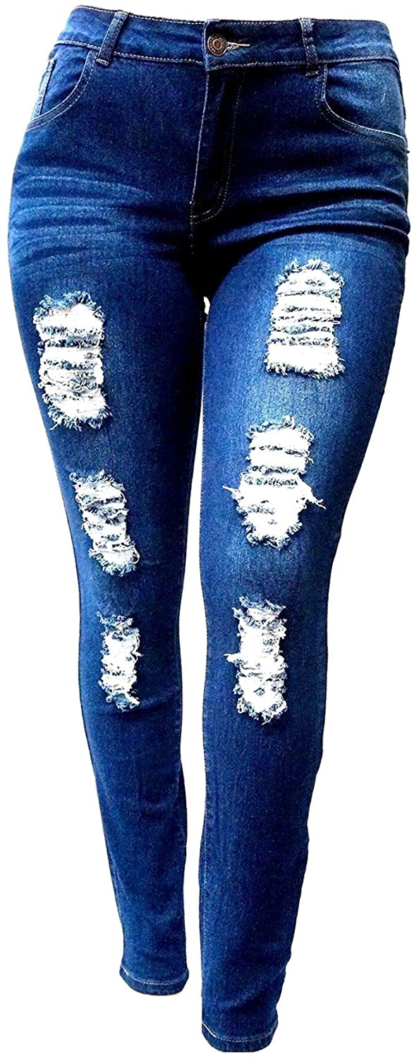 Price:$14.99 Jack David/GAZOZ Womens Plus Size Stretch Distressed Ripped Blue Skinny Denim Jeans Pants at Amazon Women's Jeans store