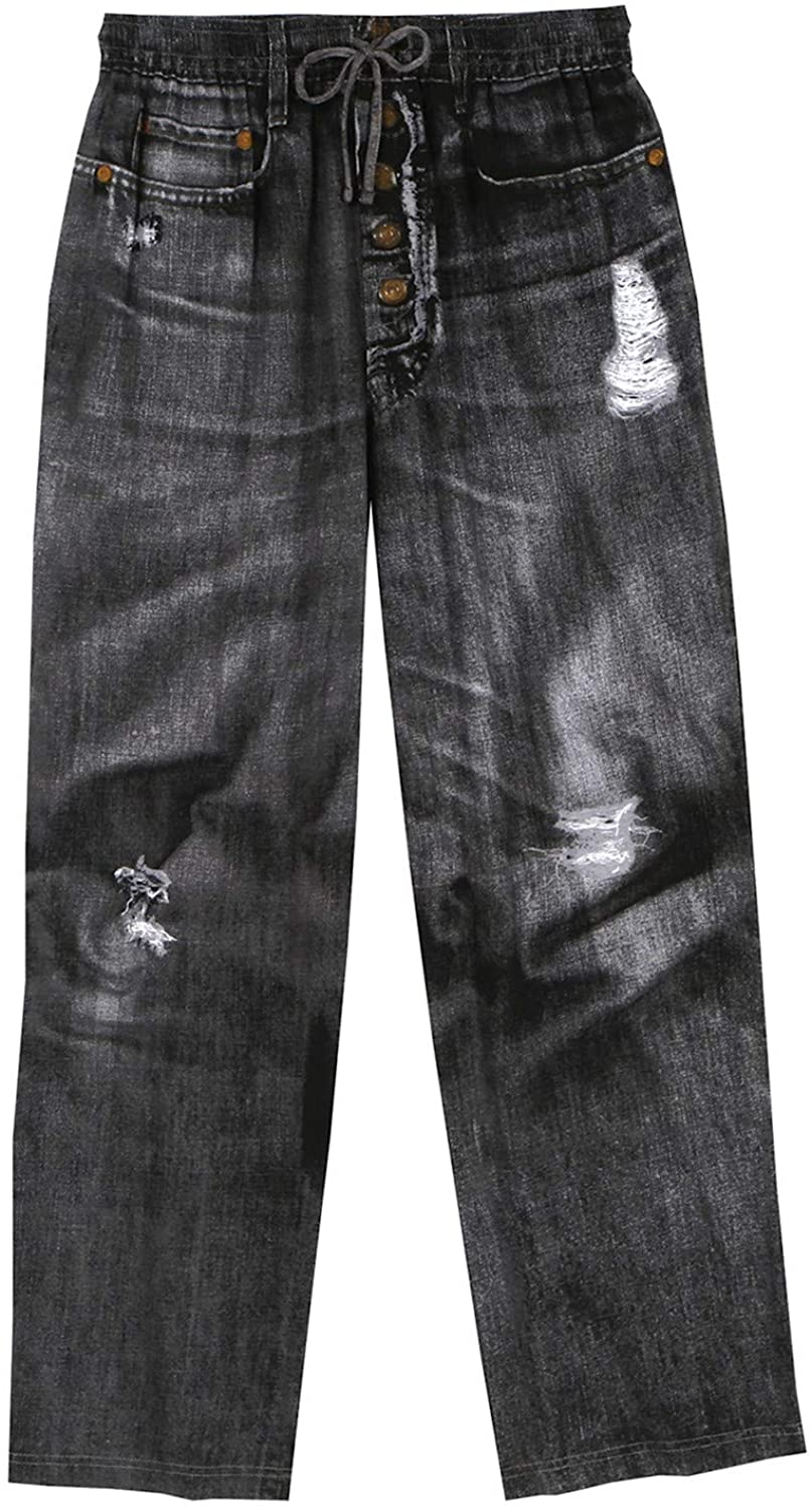 Price:$17.98 Adult Black Jeans Lounge Pants - Faux Denim Pajama Bottoms with Elastic Waist at Amazon Women’s Clothing store
