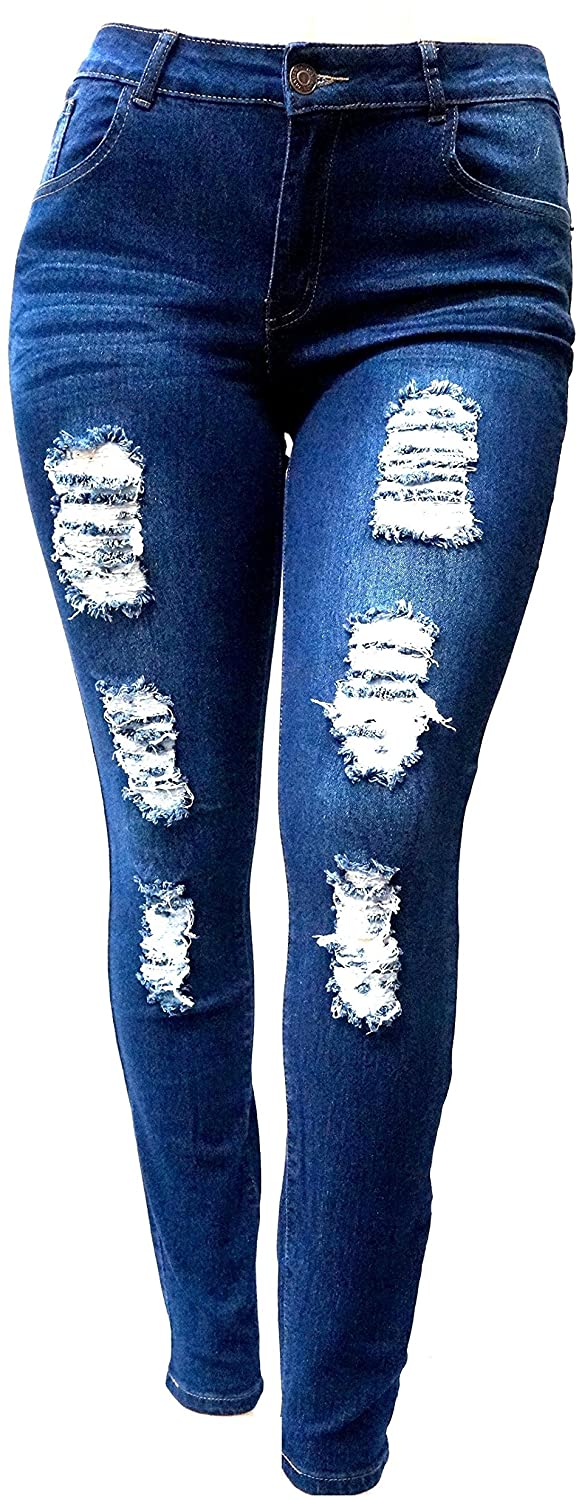 Price:$17.99 Jack David Womens Plus Size Stretch Distressed Ripped Blue Skinny Denim Jeans Pants (22, JD N605 Blue) at Amazon Women's Jeans store