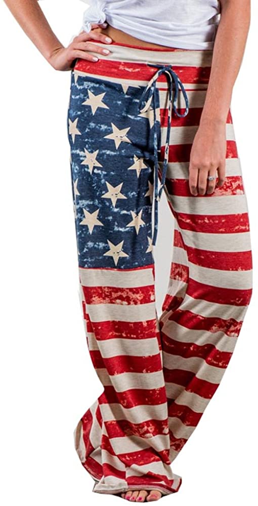 Price:$3.01    ZEFOTIM Women Striped High Waist Elastic Loose Wide Leg Trousers Dancing Yoga Pants  Clothing