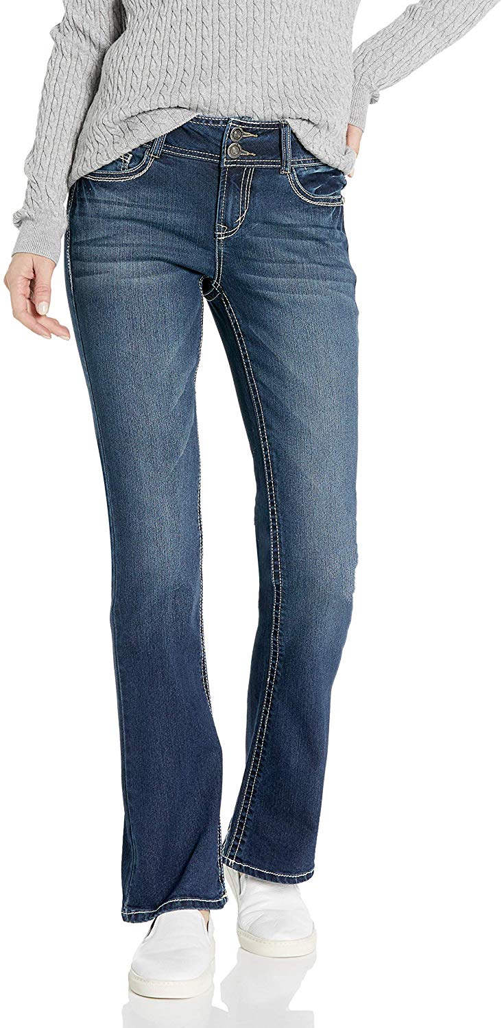 Price:$37.94    WallFlower Junior's Petite InstaStretch Luscious Curvy Bootcut Jeans, Heidi, 0 Short  Clothing