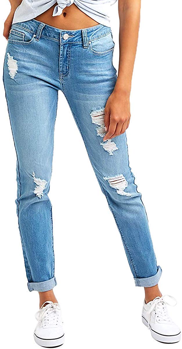 Price:$39.99 Resfeber Women's Ripped Boyfriend Jeans Cute Distressed Jeans Stretch Skinny Jeans with Hole at Amazon Women's Jeans store