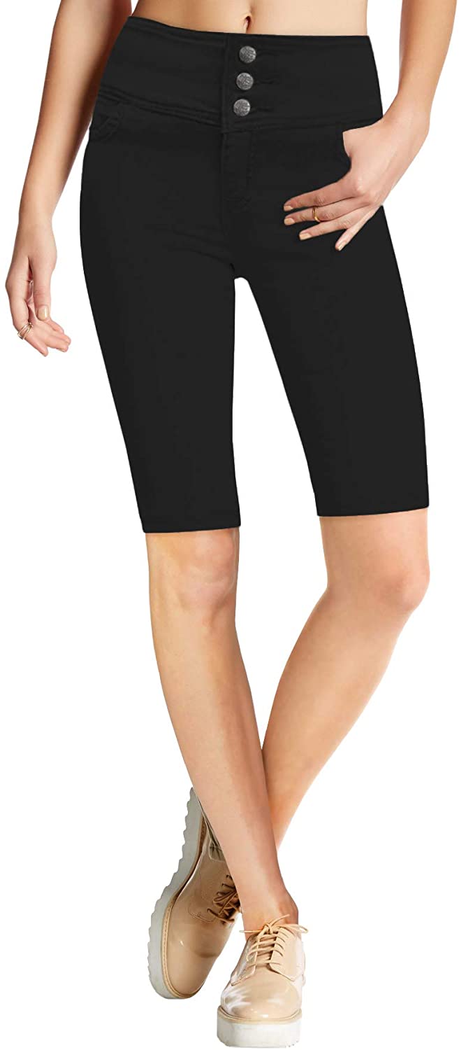 Price:$23.79 Hybrid & Company Womens Super Stretch 5 Button Hi Waist Skinny Shorts B45074SK Black 1 at Amazon Women's Jeans store
