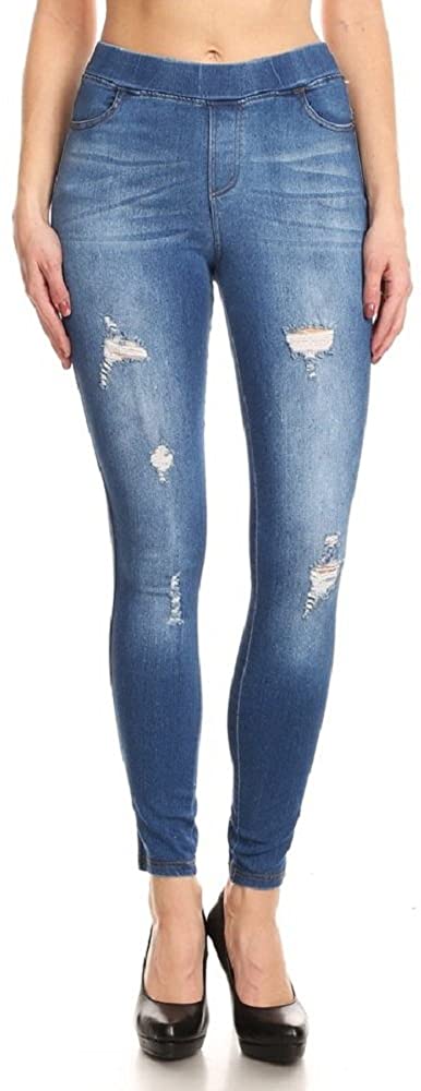 Price:$14.97 Women's Stretch Pull-On Skinny Ripped Distressed Denim Jeggings W/Pockets Blue S at Amazon Women's Jeans store