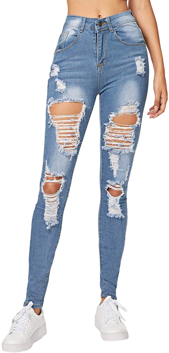 Price:$25.99 Milumia Women's Casual Mid Waist Skinny Ripped Jeans Denim ...