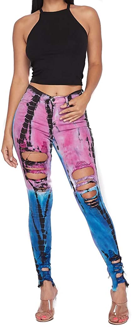 Price:$49.99 Vibrant Women's Juniors High Rise Jeans w Heavy Distressing (X-Large, Bamboo Tie Dye Crop Top Bundle) at Amazon Women's Jeans store