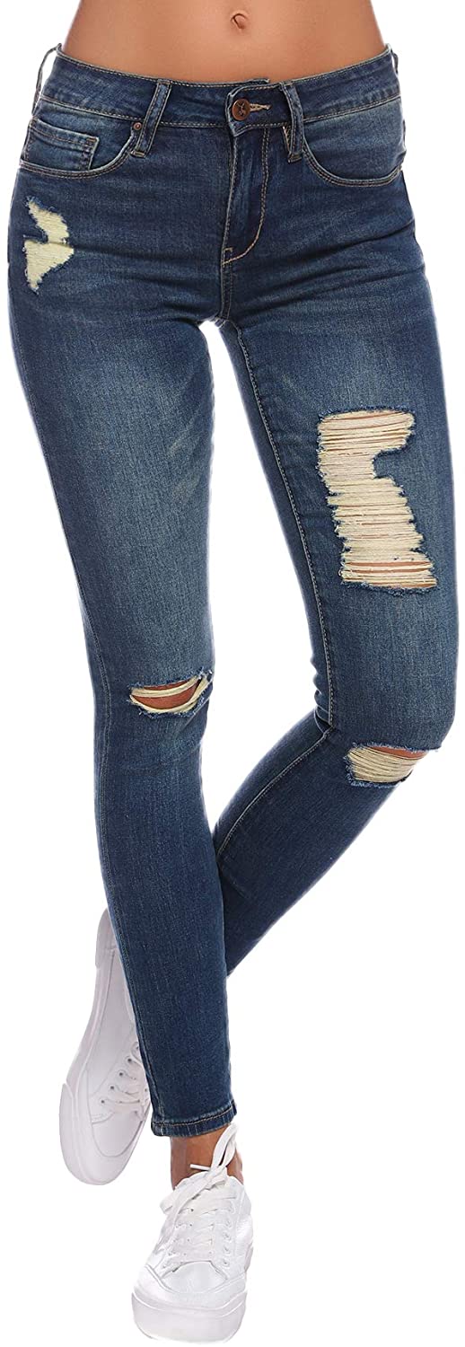 Price:$36.99 Resfeber Women's Ripped Skinny Jeans Stretch Distressed Jeans Comfy Destory Jeans with Holes at Amazon Women's Jeans store