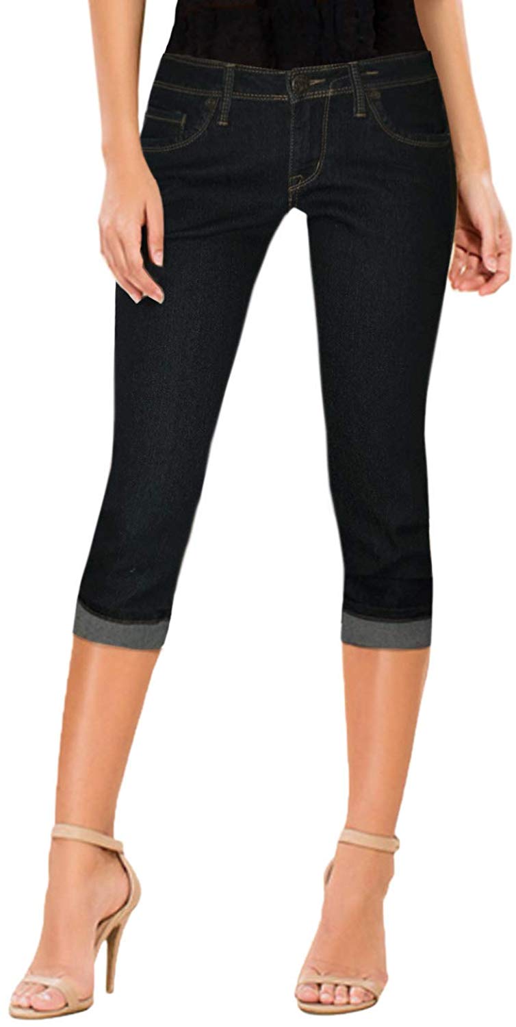 Price:$20.89 Hybrid & Company Women's Perfectly Shaping Stretchy Denim Capri-Q22881-Black-1 at Amazon Women's Jeans store
