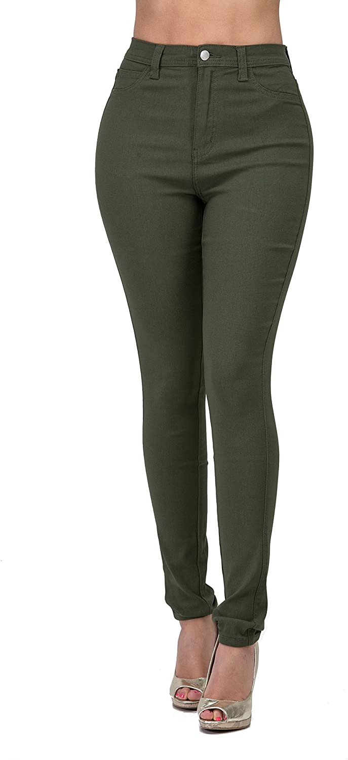 Price:$27.99 LOVER BRAND FASHION High Waisted-Rise Ladies Colored Denim Stretch Skinny Destroyed Ripped Distressed Jeans for Women, Army Green, Small at Amazon Women's Jeans store