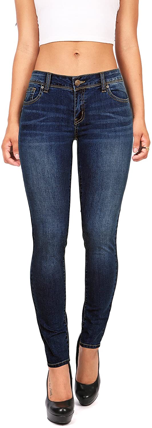 Price:$27.99 Wax Denim Women's Juniors Basic Stretchy Fit Skinny Jeans, Dark Denim, Size 0 at Amazon Women's Jeans store