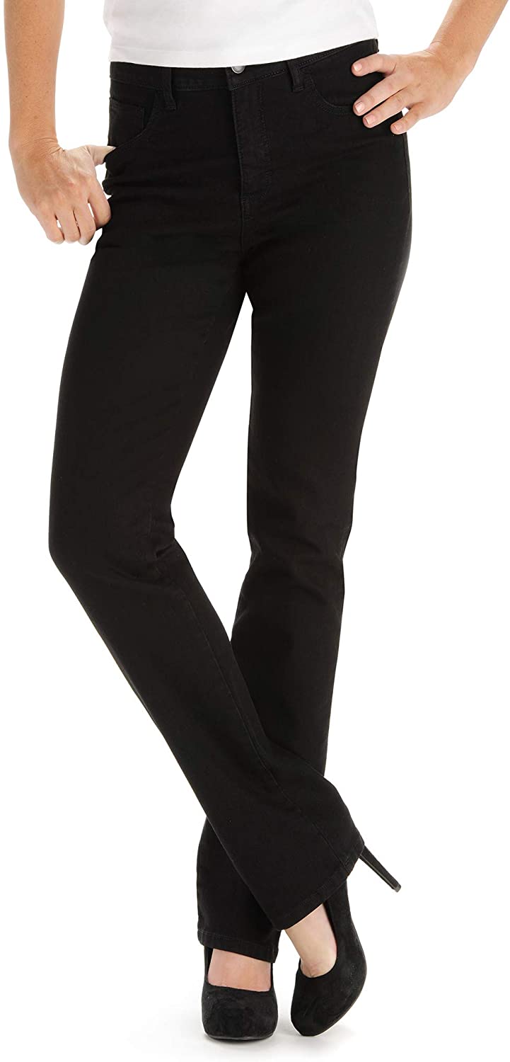 Price:$30.00 LEE Women's Tall Instantly Slims Classic Relaxed Fit Monroe Straight Leg Jean, Black, 6 Tall at Amazon Women's Jeans store