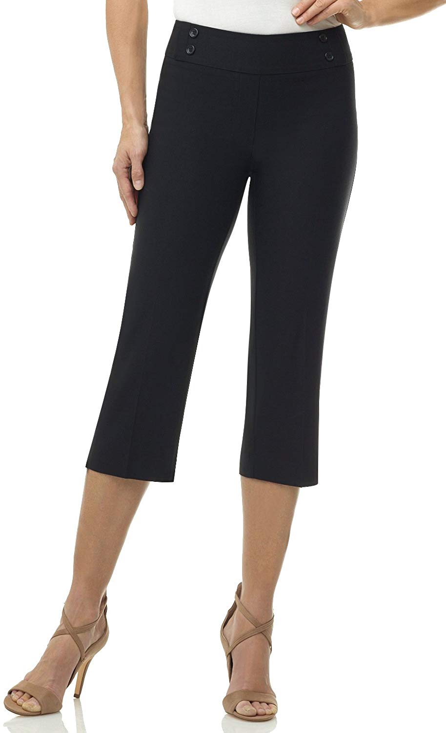 Price:$29.99    Rekucci Women's Ease into Comfort Capri with Button Detail (4,Black)  Clothing