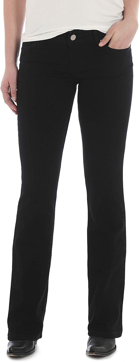 Price:$31.38 Wrangler Women's Western Mid Rise Stretch Boot Cut Jean, Black, 0x32 at Amazon Women’s Clothing store
