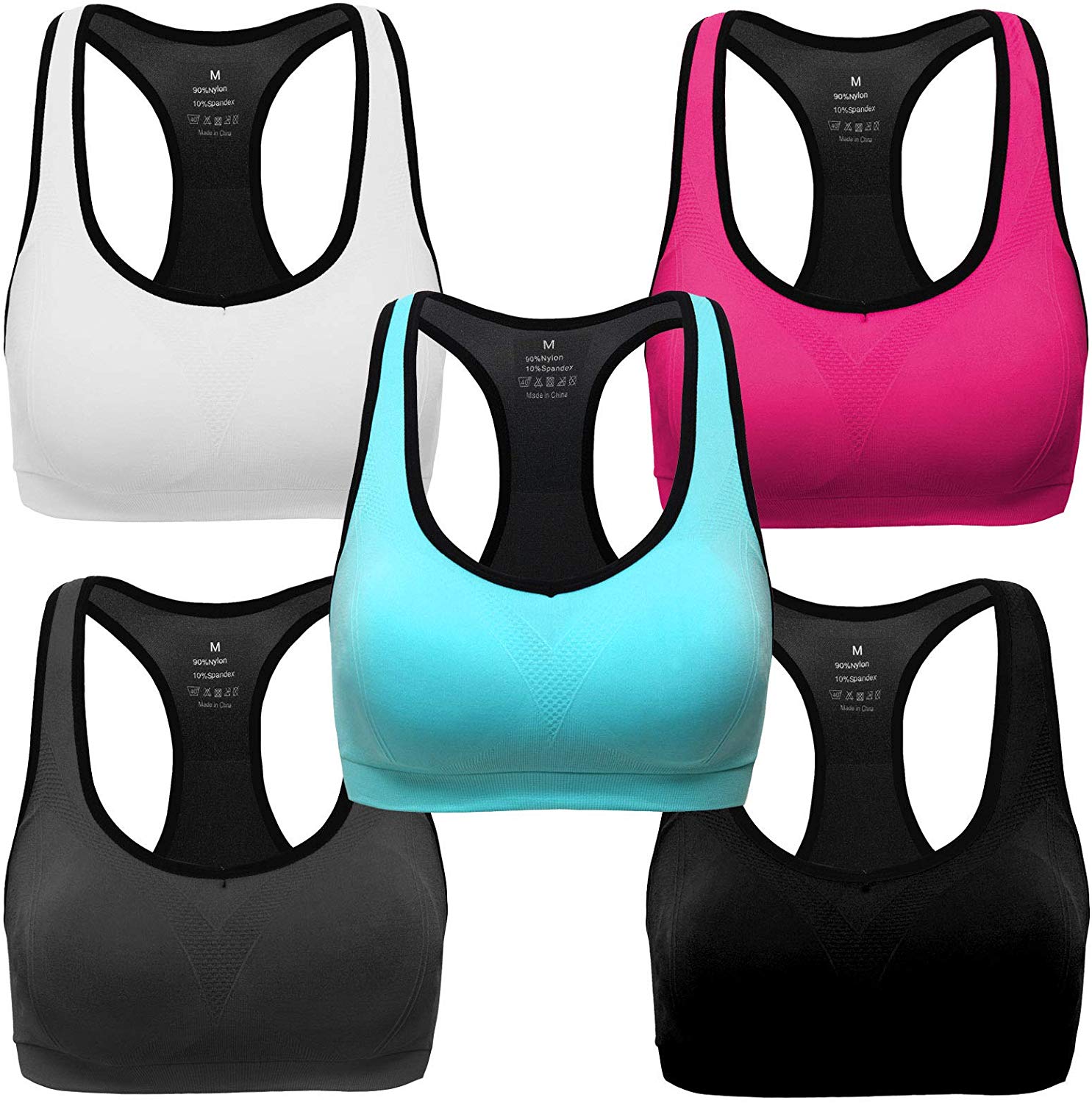 Price:$33.99 MIRITY Women Racerback Sports Bras - High Impact Workout Gym Activewear Bra Color Black Grey Blue Hotpink White Pack of 5 Size S at Amazon Women’s Clothing store