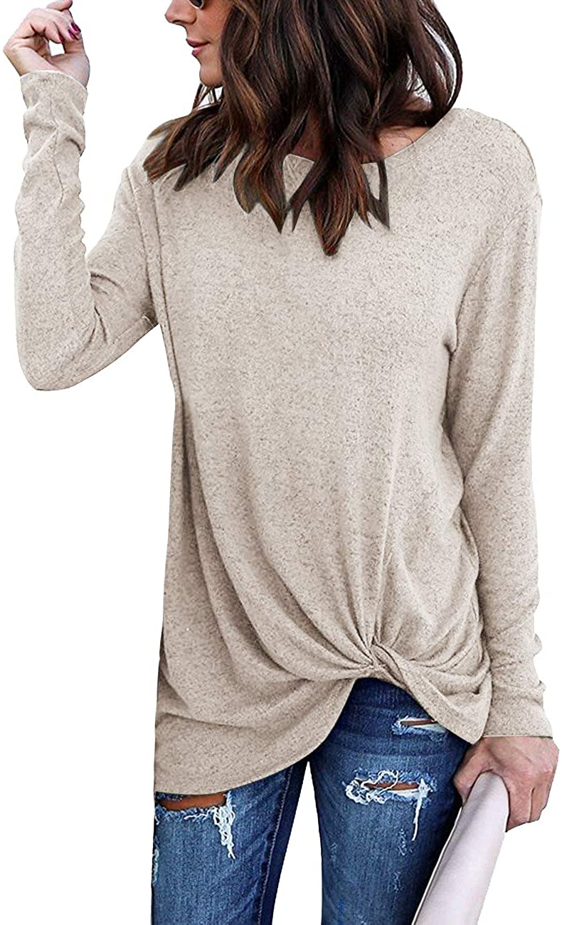 Price:$18.99 Yidarton Women's Comfy Casual Long Sleeve Side Twist Knotted Tops Blouse Tunic T Shirts(ap, s) Apricot at Amazon Women’s Clothing store