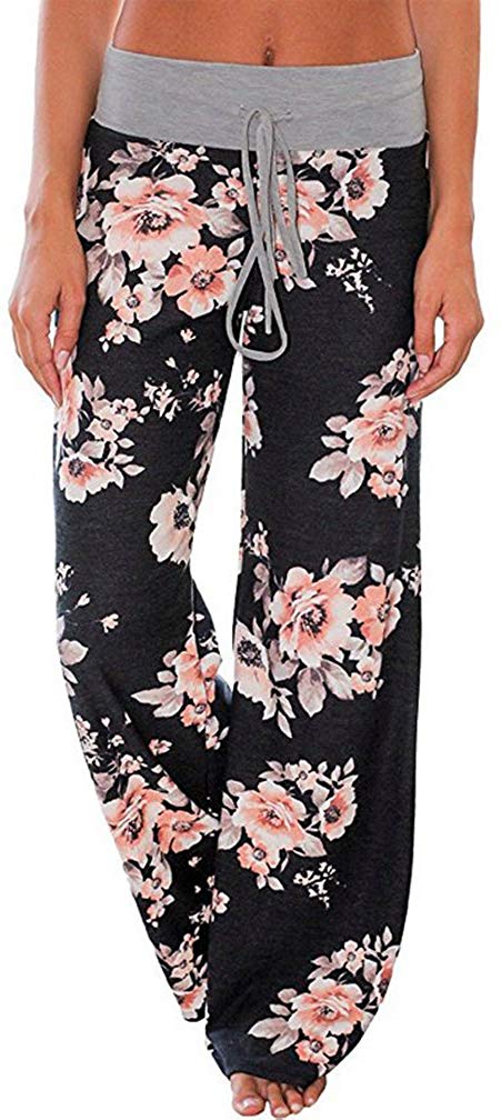 Price:$15.99 AMiERY Pajamas for Women Women's High Waist Casual Floral Print Drawstring Wide Leg Palazzo Pants Lounge Pajama Pants (Tag S (US 4), Black) at Amazon Women’s Clothing store