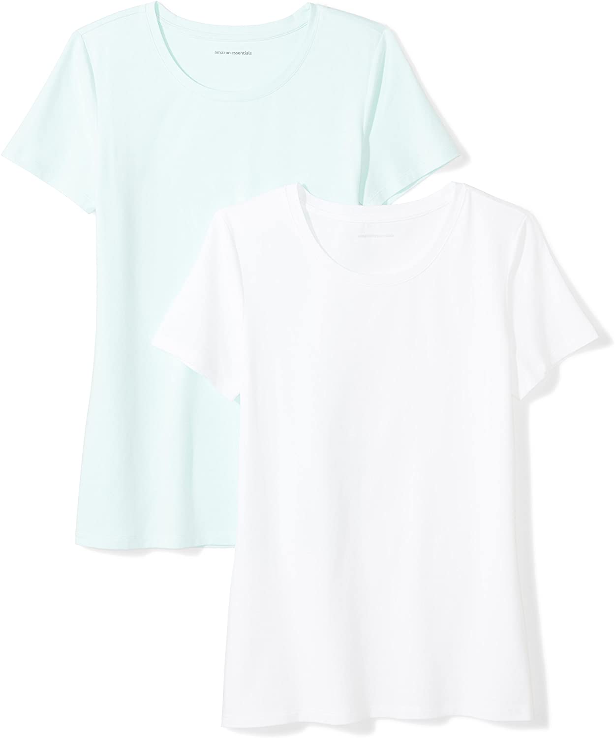 Price:$16.00    Amazon Essentials Women's 2-Pack Classic-Fit Short-Sleeve Crewneck T-Shirt, Aqua/White, X-Small  Clothing