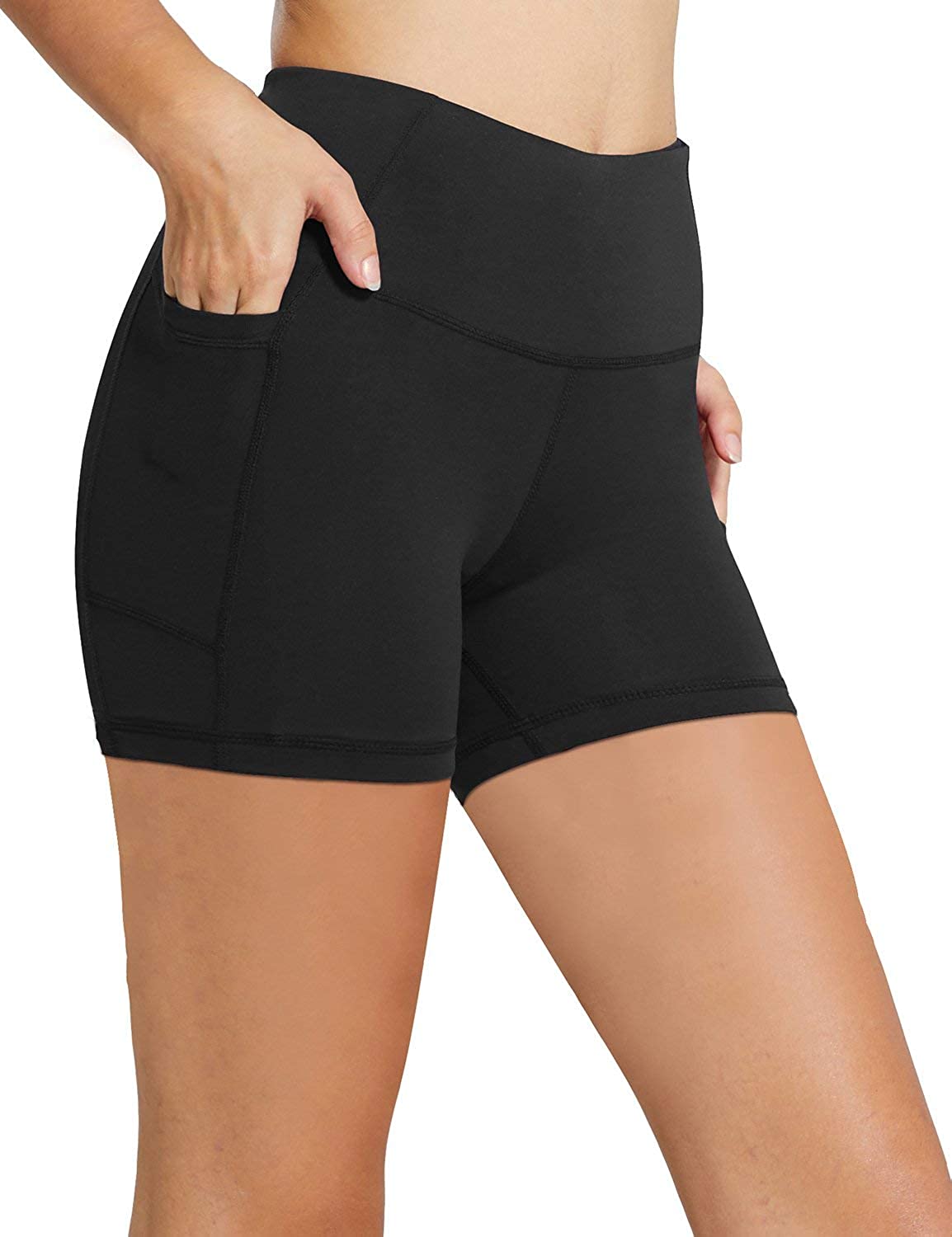 Price:$18.99    BALEAF Women's 5" High Waist Workout Yoga Running Compression Exercise Volleyball Shorts Side Pockets Black XS  Clothing