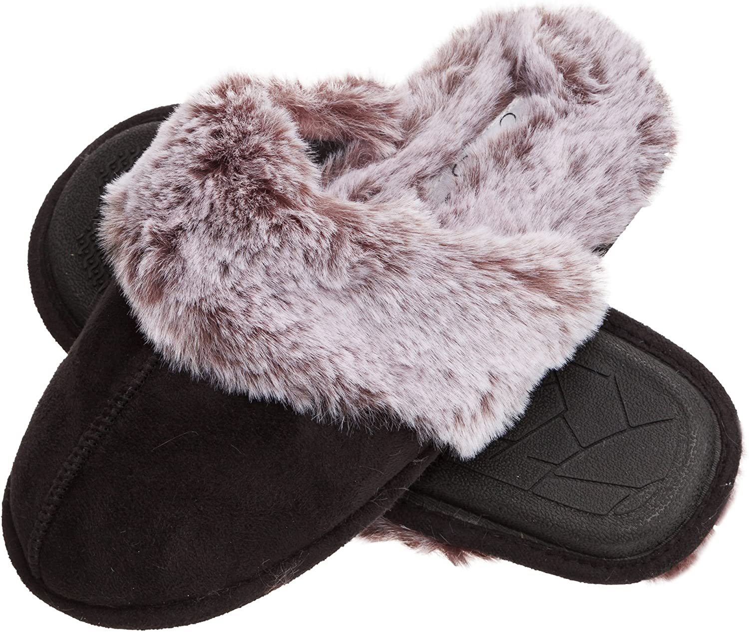Price:$25.86   | Jessica Simpson Comfy Faux Fur Womens House Slipper Scuff Memory Foam Slip On Anti-Skid Sole (Size Small, Black) | Slippers
