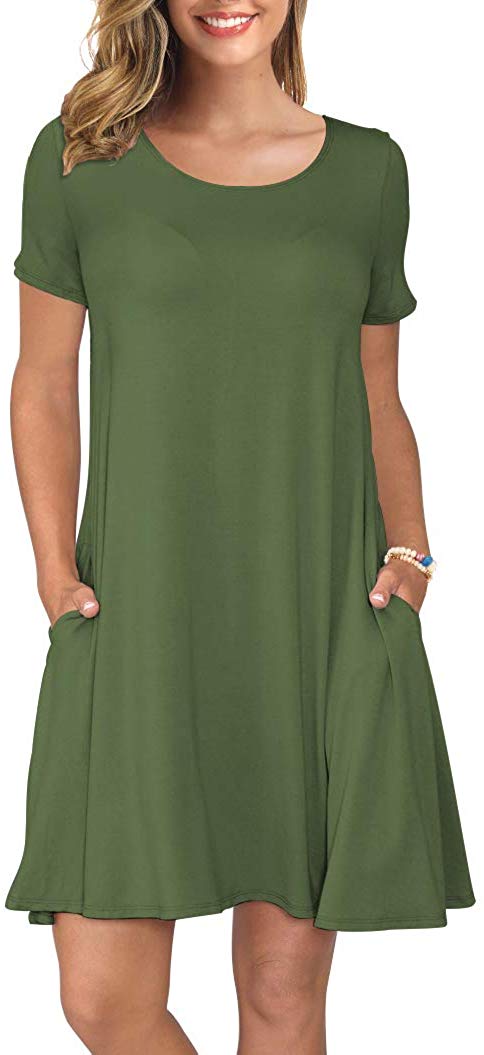 Price:$15.53 KORSIS Women's Summer Casual T Shirt Dresses Swing Dress ArmyGreen XS at Amazon Women’s Clothing store