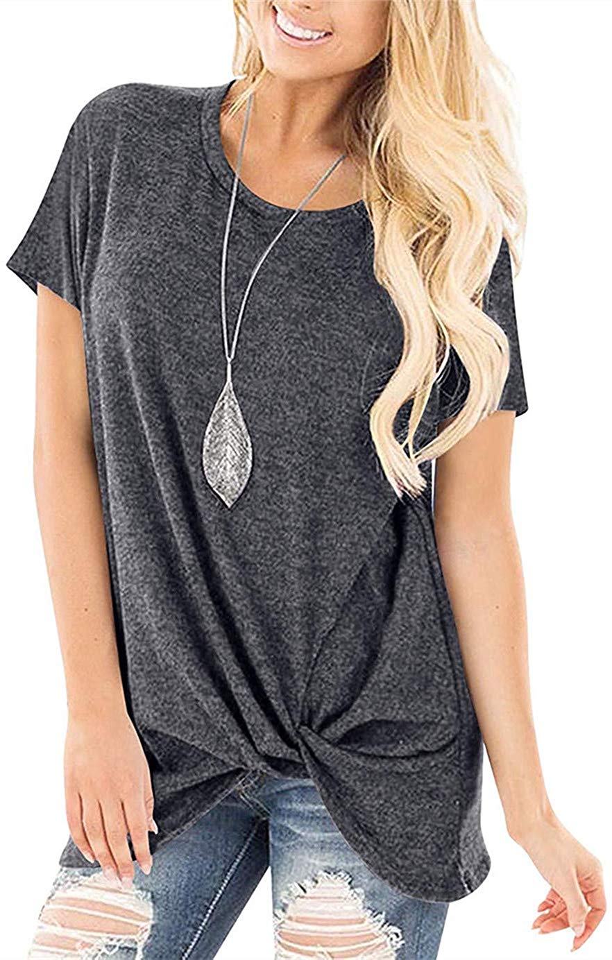 Price:$18.99 onlypuff Loose Tops for Women Knot Twist Shirt Dark Gray Tunic Tops Round Neck S at Amazon Women’s Clothing store
