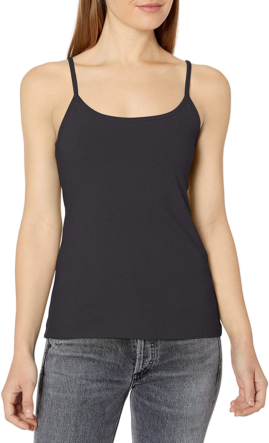 Price:$7.99 Hanes Women's Stretch Cotton Cami with Built-in Shelf Bra, Black, Small at Amazon Women’s Clothing store