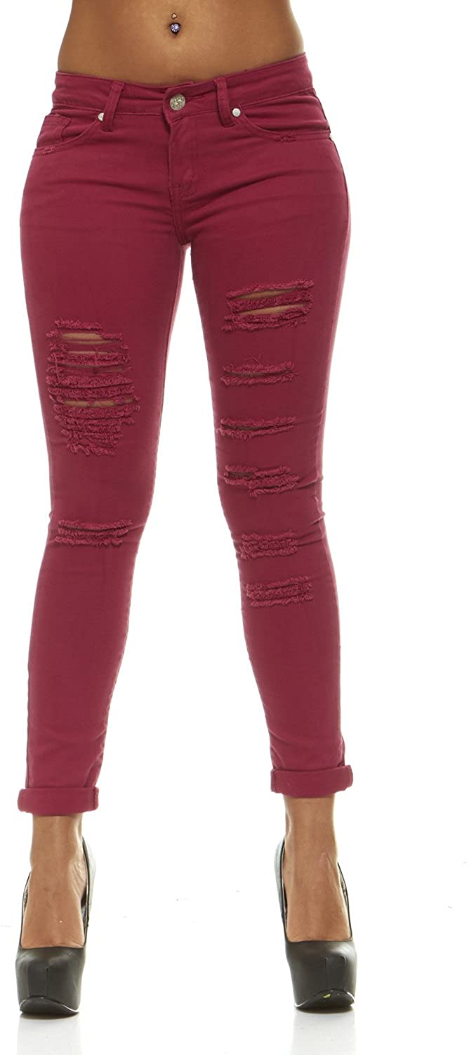 Price:$14.99 Cute Ripped Jeans for Women Distressed Dark Blue Skinny Slim fit Jeans Juniors and Plus Sizes at Amazon Women’s Clothing store