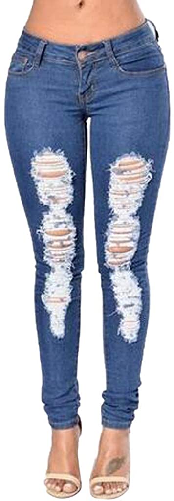 Price:$6.99 wodceeke Ladies Slim Fit Jeans, Fashion Distressed Ripped Jeans Comfy Stretch Skinny Jeans Denim Pants at Amazon Women's Jeans store