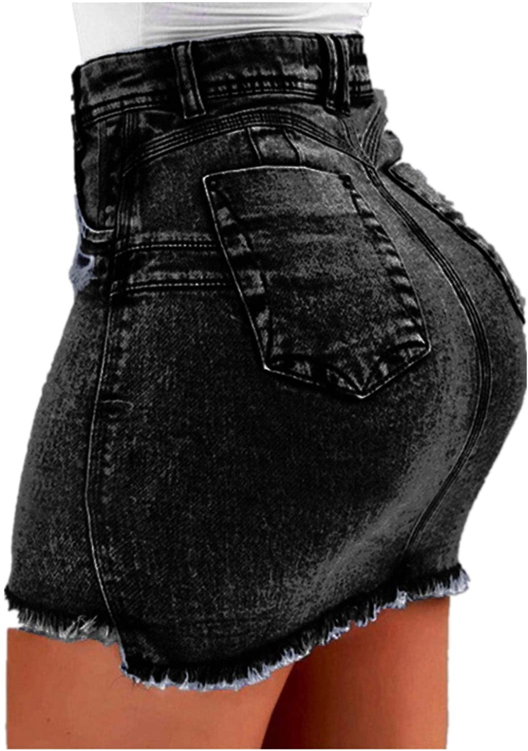 Price:$4.89    UOFOCO Jean Skirt for Womens Ladies Distressed Skirt High Waist Ripped Denim Bodycon Pencil  Clothing