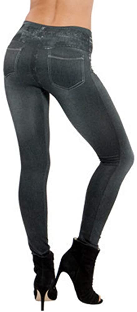 Price:$7.99 Pukemark Women's Skinny Stretch Jeggings Tights Slimming Jeans Leggings Pull On Denim Pants with Pockets at Amazon Women’s Clothing store