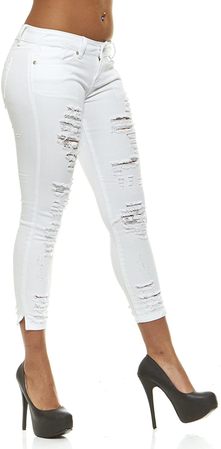 Price:$19.99 Ripped Slits Distressed High Waisted Exposed Buttons Jeans for Women Junior or Plus Sizes at Amazon Women's Jeans store