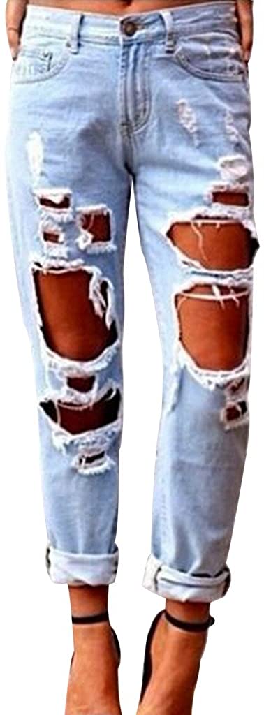 Price:$14.89 Womens Skinny Faded Ripped Casual Slim Denim Cotton Jeans at Amazon Women's Jeans store