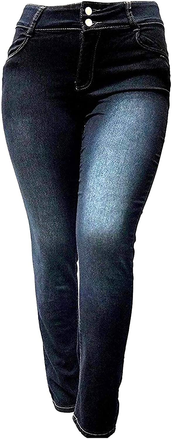 Price:$8.99 5IVE Women's Plus Size Stretch Black/Blue High Waist Denim Jeans Pants Skinny Leg at Amazon Women's Jeans store