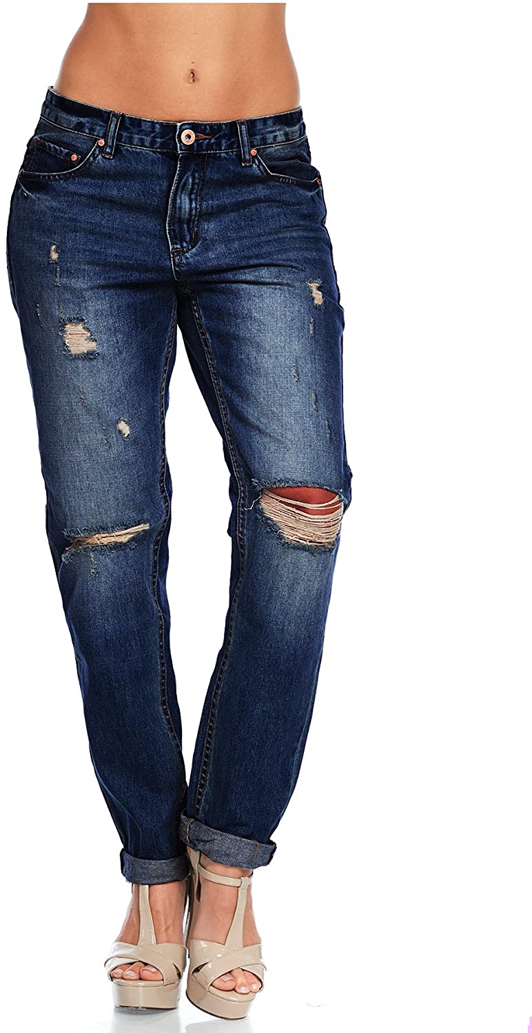 Price:$12.99 TwiinSisters Women's 100% Cotton Washed Distressed Boyfriend Jeans at Amazon Women's Jeans store
