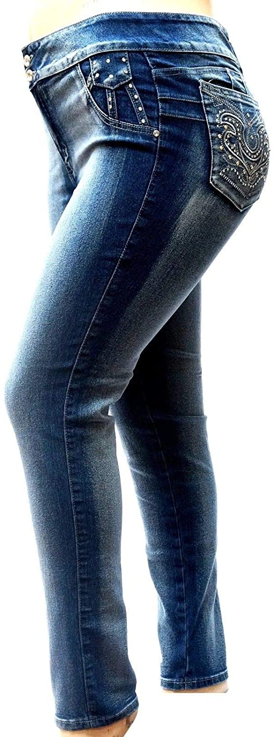 Price:$17.99 Jack David Women's Plus Size Stretch Premium Blue Black Denim Jeans Skinny Pants at Amazon Women's Jeans store