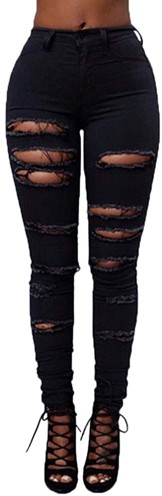 Price:$6.00 TIMEMEANS Women Mid Waisted Skinny Hole Denim Jeans Stretch Slim Pants Calf Length Jeans at Amazon Women's Jeans store