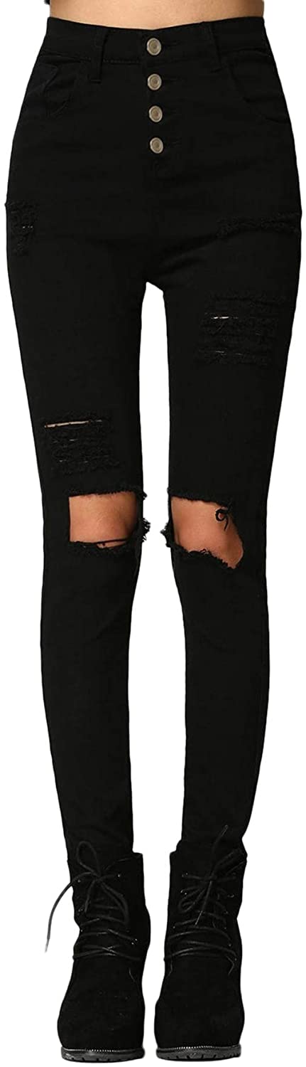 Price:$16.99 SweatyRocks Women's Casual High Waist Ripped Skinny Jeans Distressed Denim Pants at Amazon Women's Jeans store