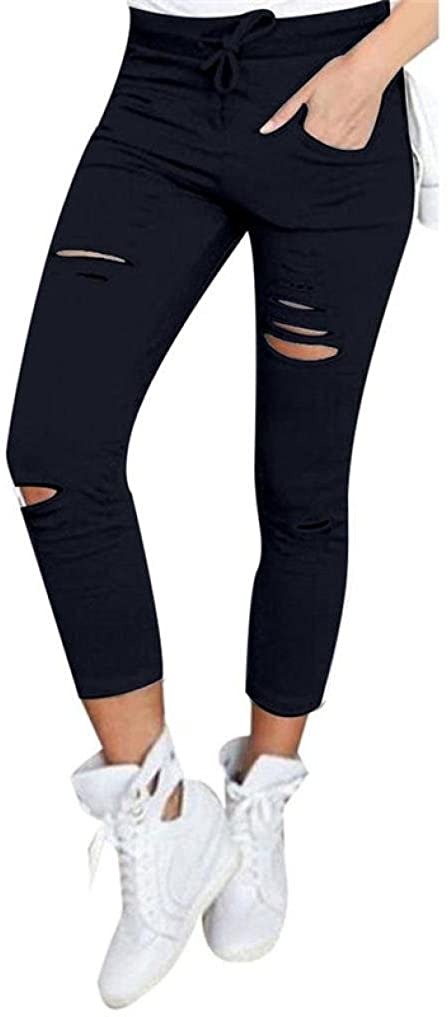 Price:$2.99 Han Shi Leggings, Women Skinny Sexy Ripped Pants High Waist Stretch Slim Pencil Trousers at Amazon Women’s Clothing store