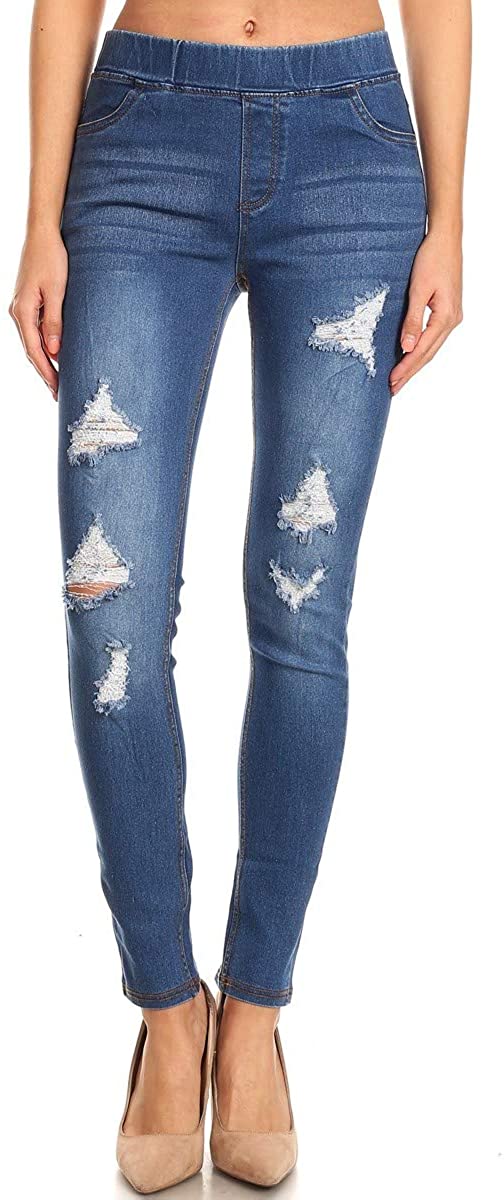 Price:$9.99 Jvini Women's Pull-On Ripped Destroyed Stretch Skinny Denim Jeggings Regular-Plus Size at Amazon Women's Jeans store