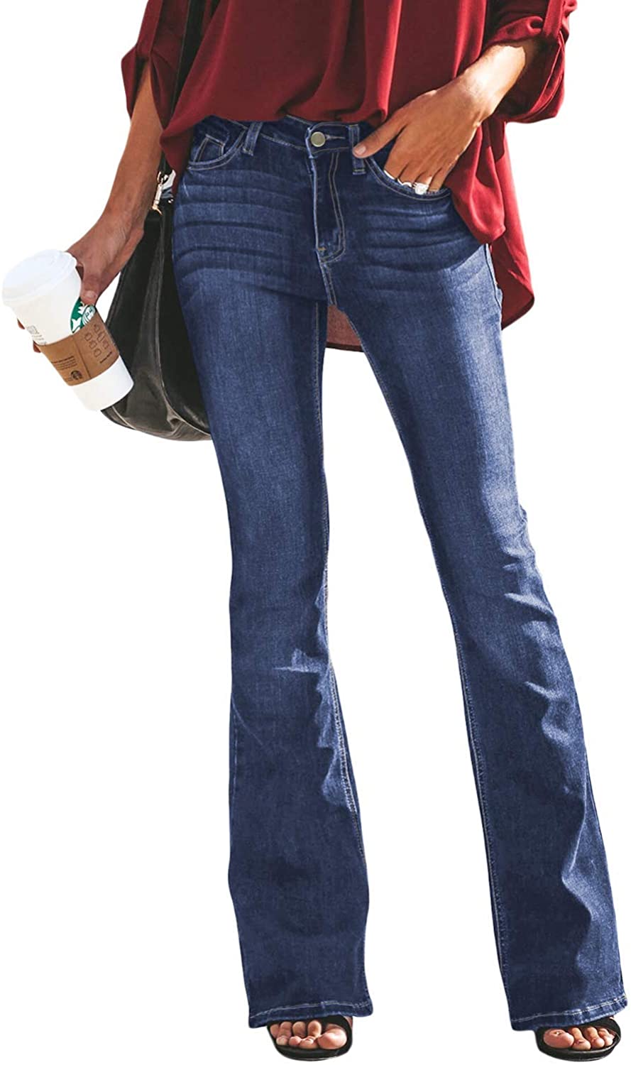 Price:$19.90 TENGFU Women's Fashion High Rise Jeans Slimming Wide Leg Stretch Denim Flare Bellbottom Jeans at Amazon Women's Jeans store
