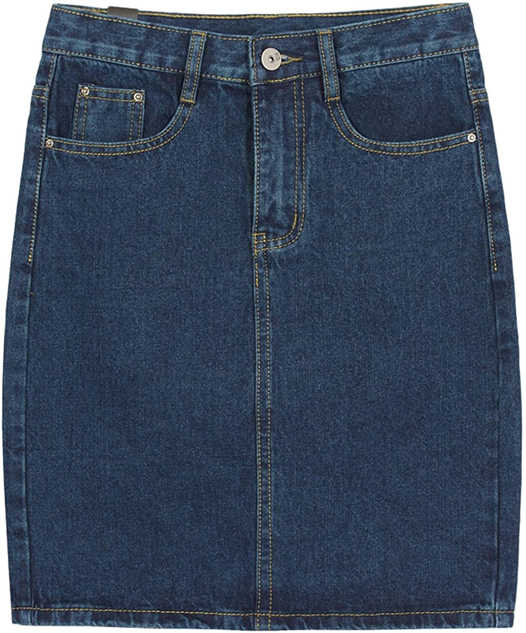 Price:$19.90 chouyatou Women's Basic Five-Pocket Rugged Wear Denim Skirt with Slit at Amazon Women’s Clothing store