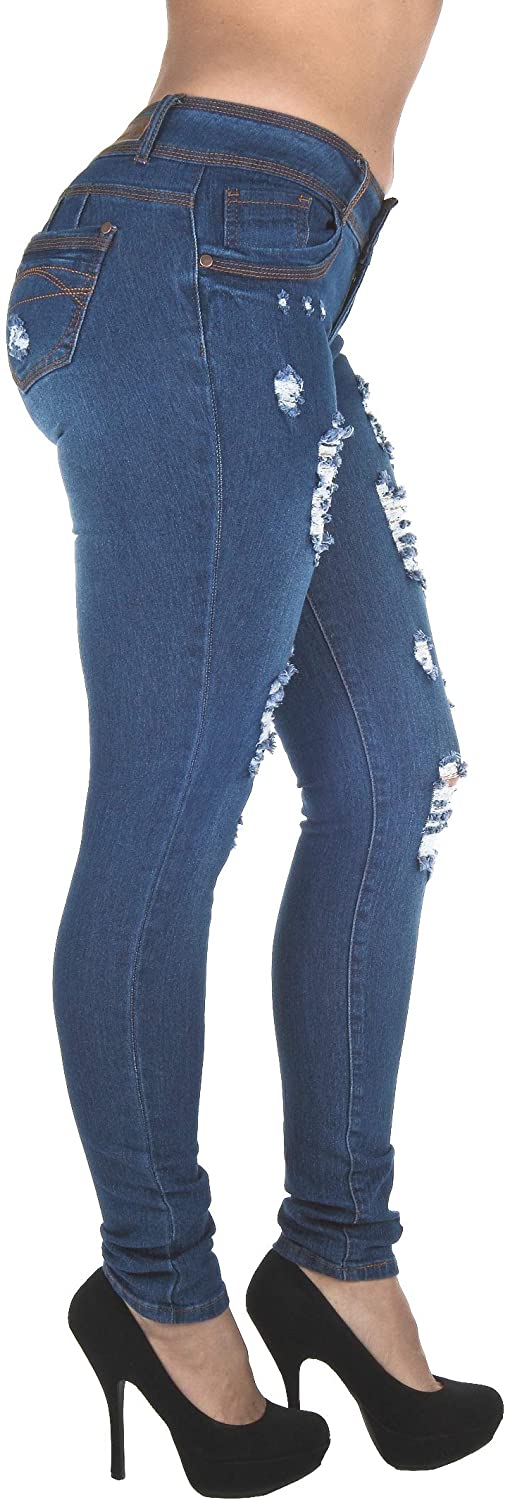 Price:$18.99 Colombian Design, Butt Lift, Ripped, Destroyed Skinny Jeans at Amazon Women's Jeans store