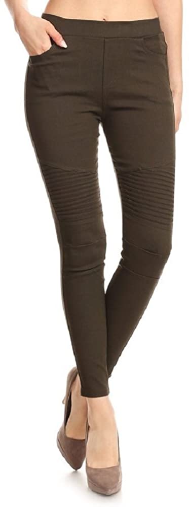 Price:$9.99 Jvini Women's Ultra Stretch Pull-on Moto-Biker Skinny Pants at Amazon Women’s Clothing store