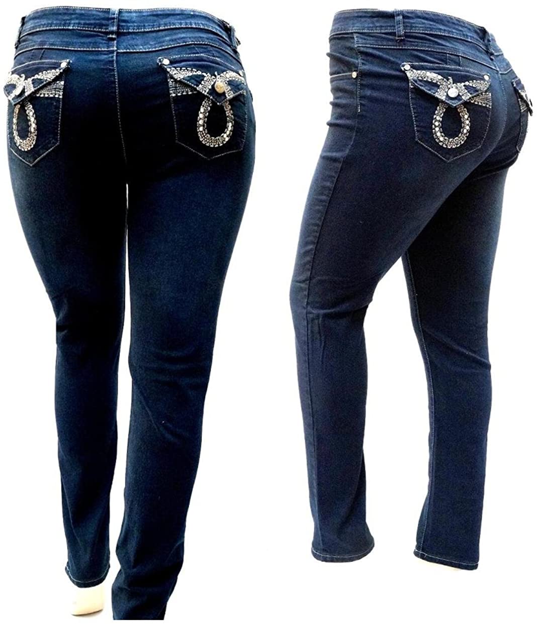 Price:$16.99 5IVE Dark Blue Women's Plus Size Stretch HIGH Waist Denim Jeans Pants Skinny Leg at Amazon Women's Jeans store