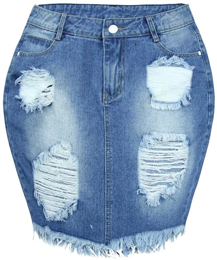 Price:$10.50 Howstar Women's Denim Jean Skirt High Waist Ripped Skinny Short Pencil Skirt at Amazon Women’s Clothing store