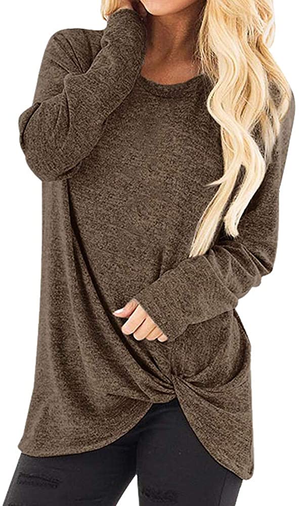 Price:$0.01 Clearance Sale, WUAI Womens Casual Shirts Long Sleeve O-neck Loose Fit Fashion Solid Running Athletic Tops at Amazon Women’s Clothing store